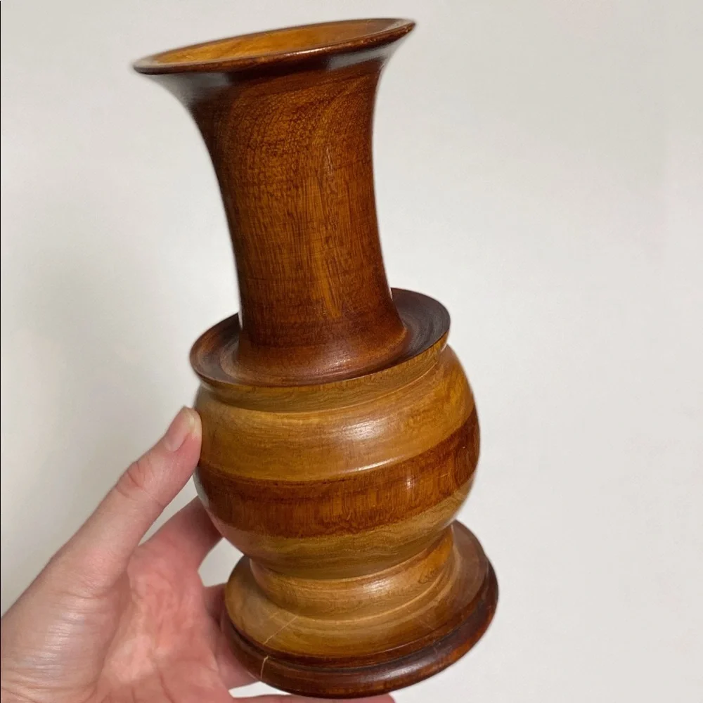 Vintage Wooden Vase Turned Wood MCM Rustic Bohemian Decor República Dominicana